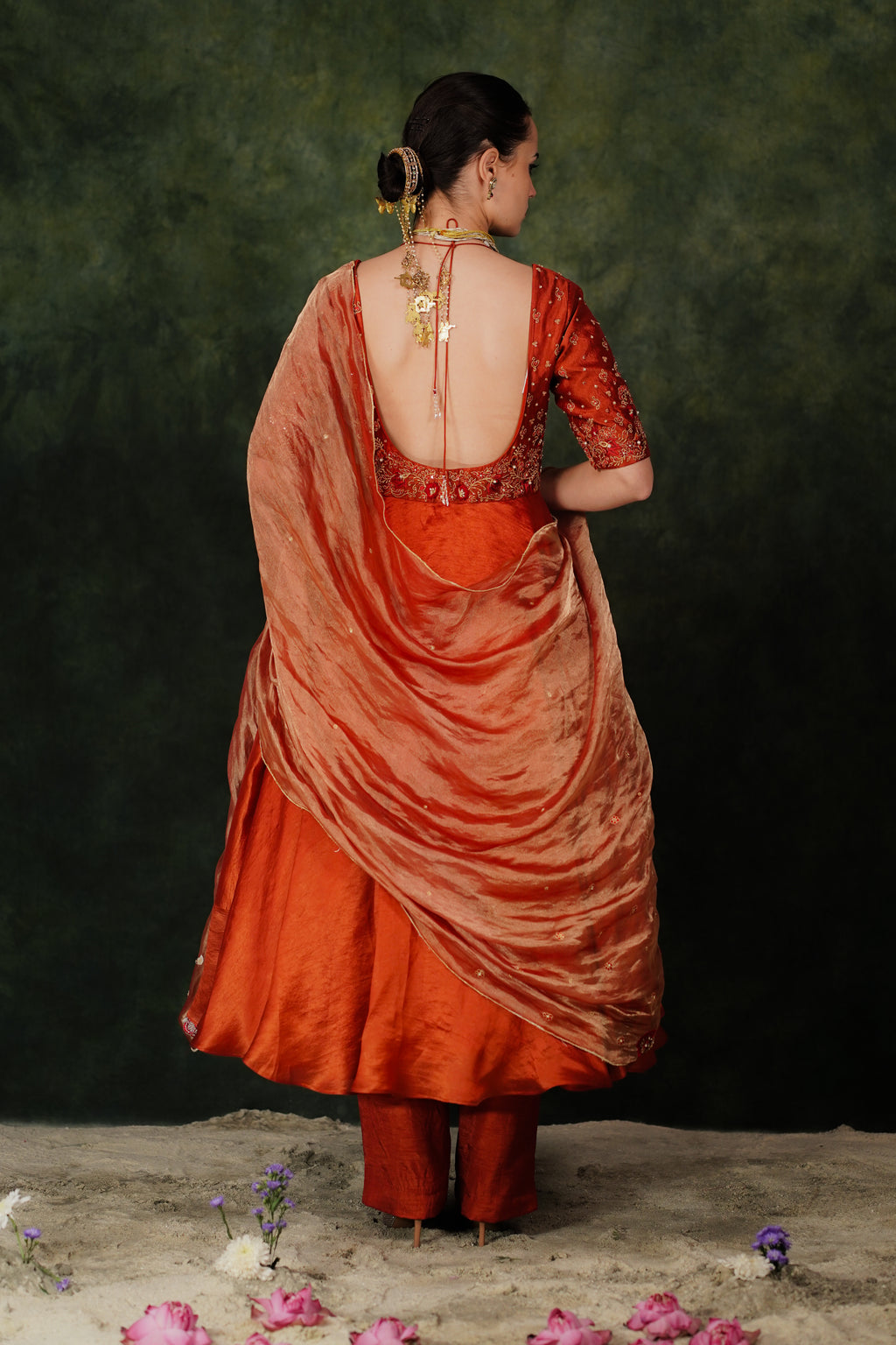 Falak Anarkali Chilli Oil Dupion Silk Set