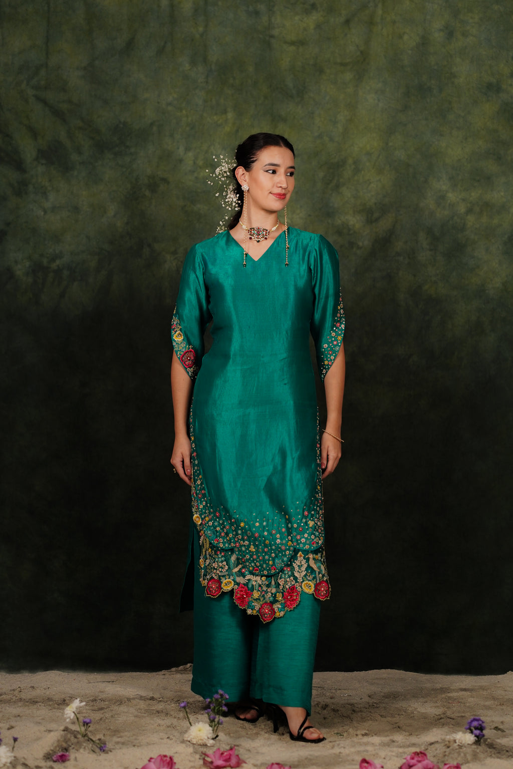 Zahraé Viridian Green Dupion Silk Kurta Set