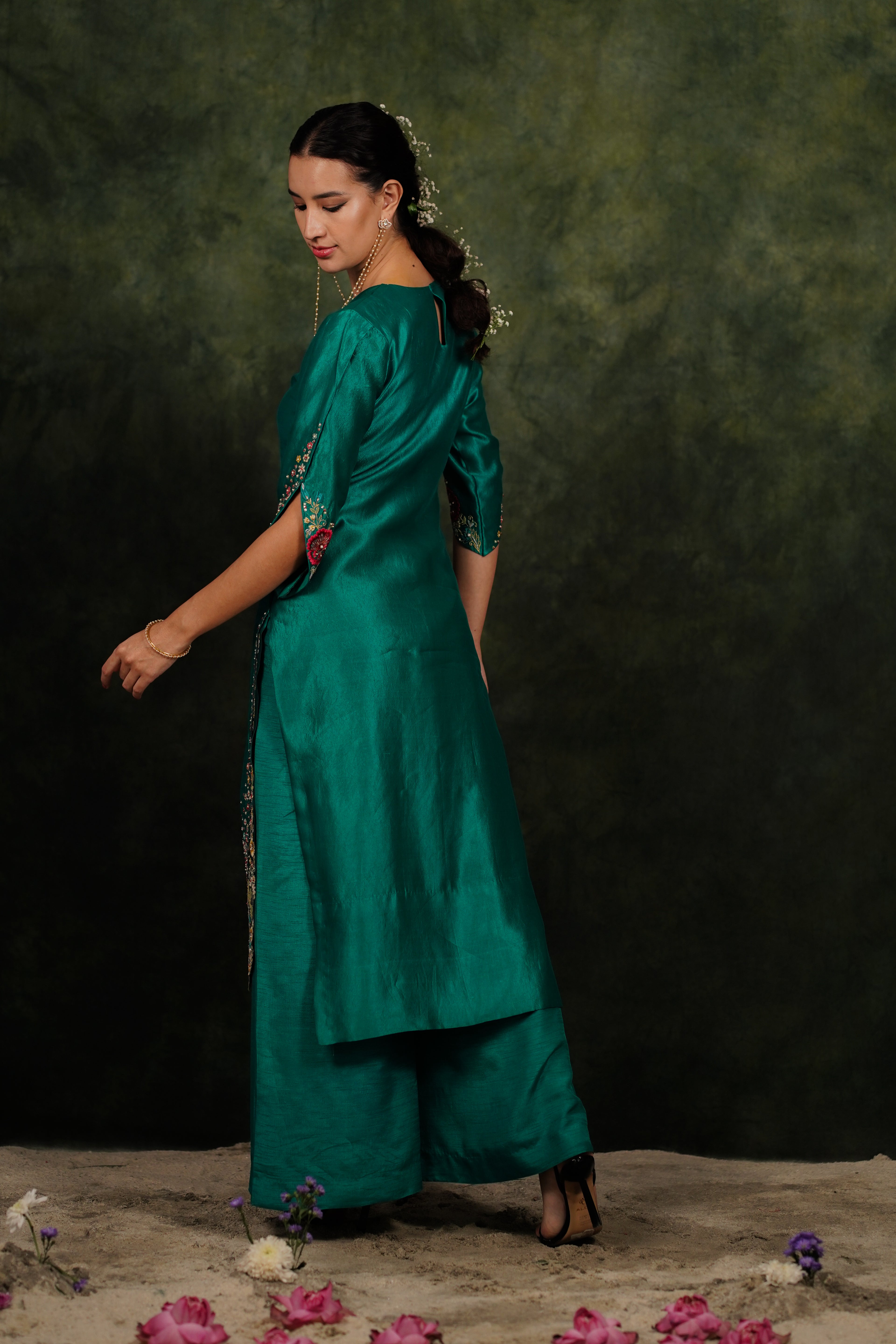 Zahraé Viridian Green Dupion Silk Kurta Set