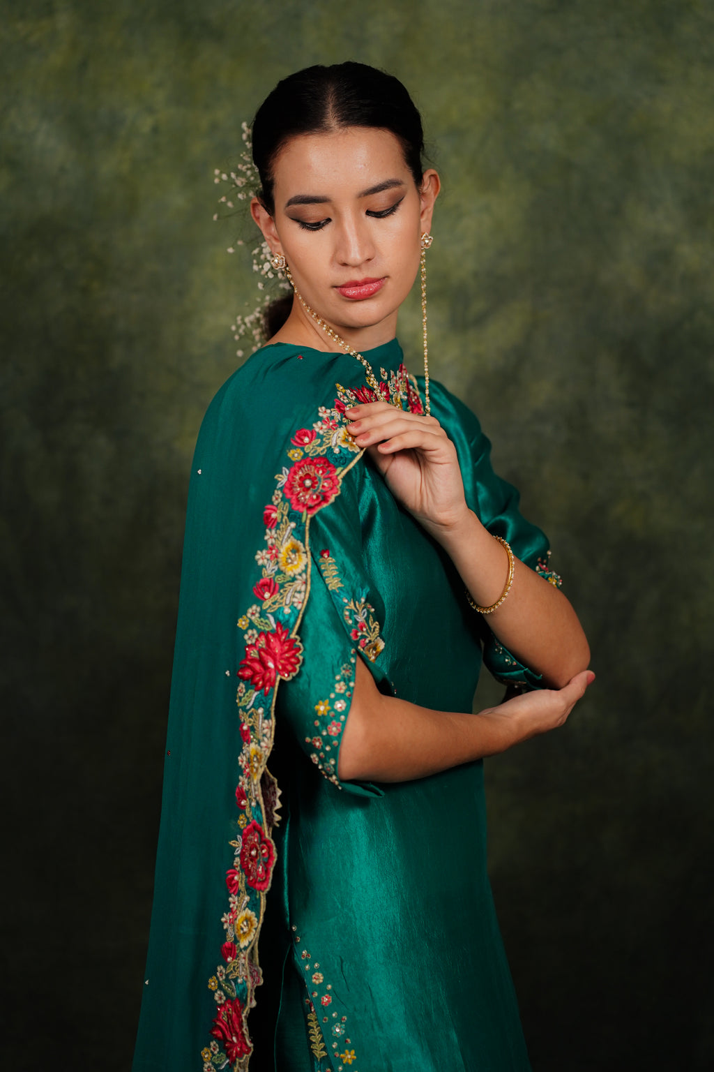 Zahraé Viridian Green Dupion Silk Kurta Set