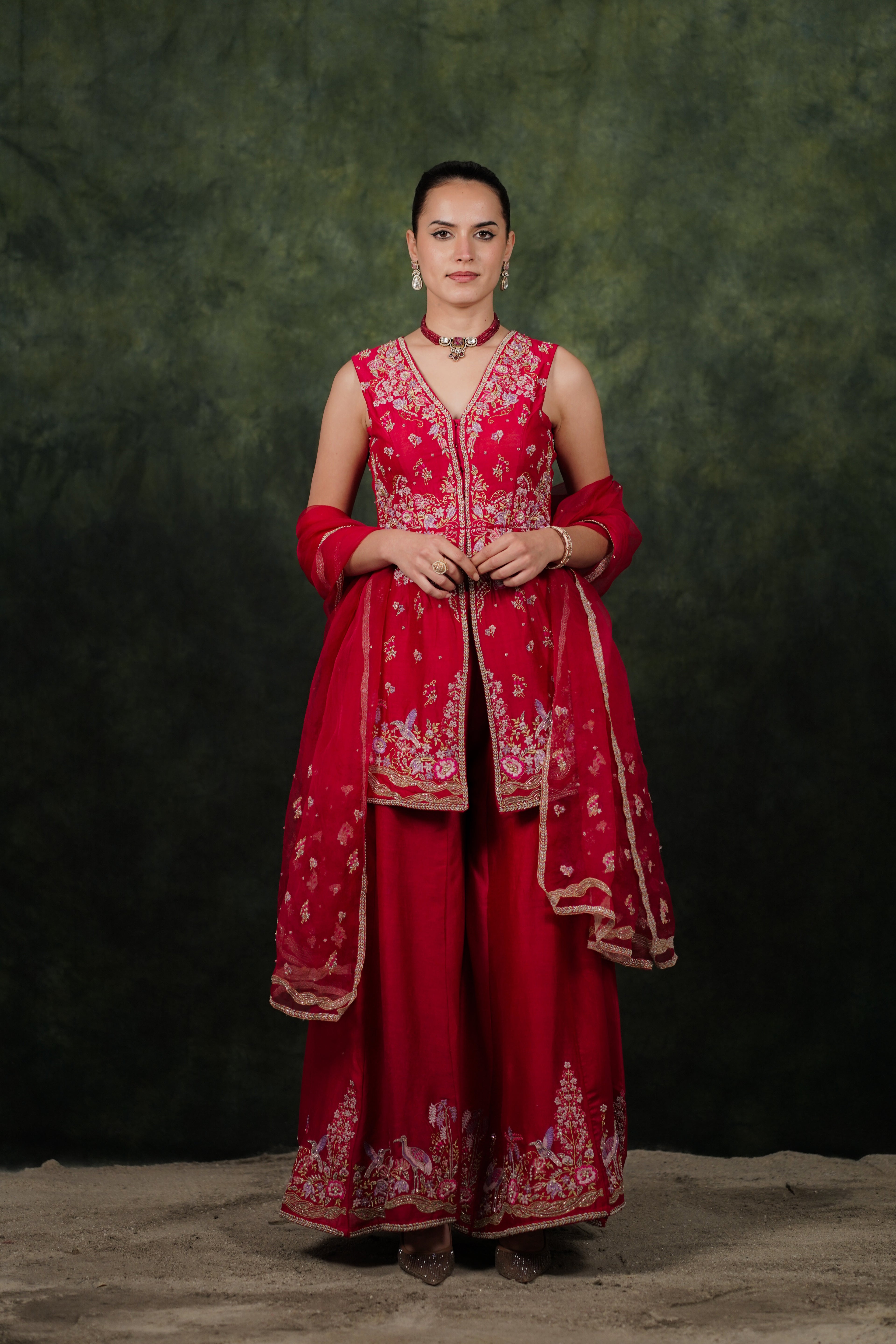 Shagufta Raspberry Pink Chanderi Silk Sharara Set