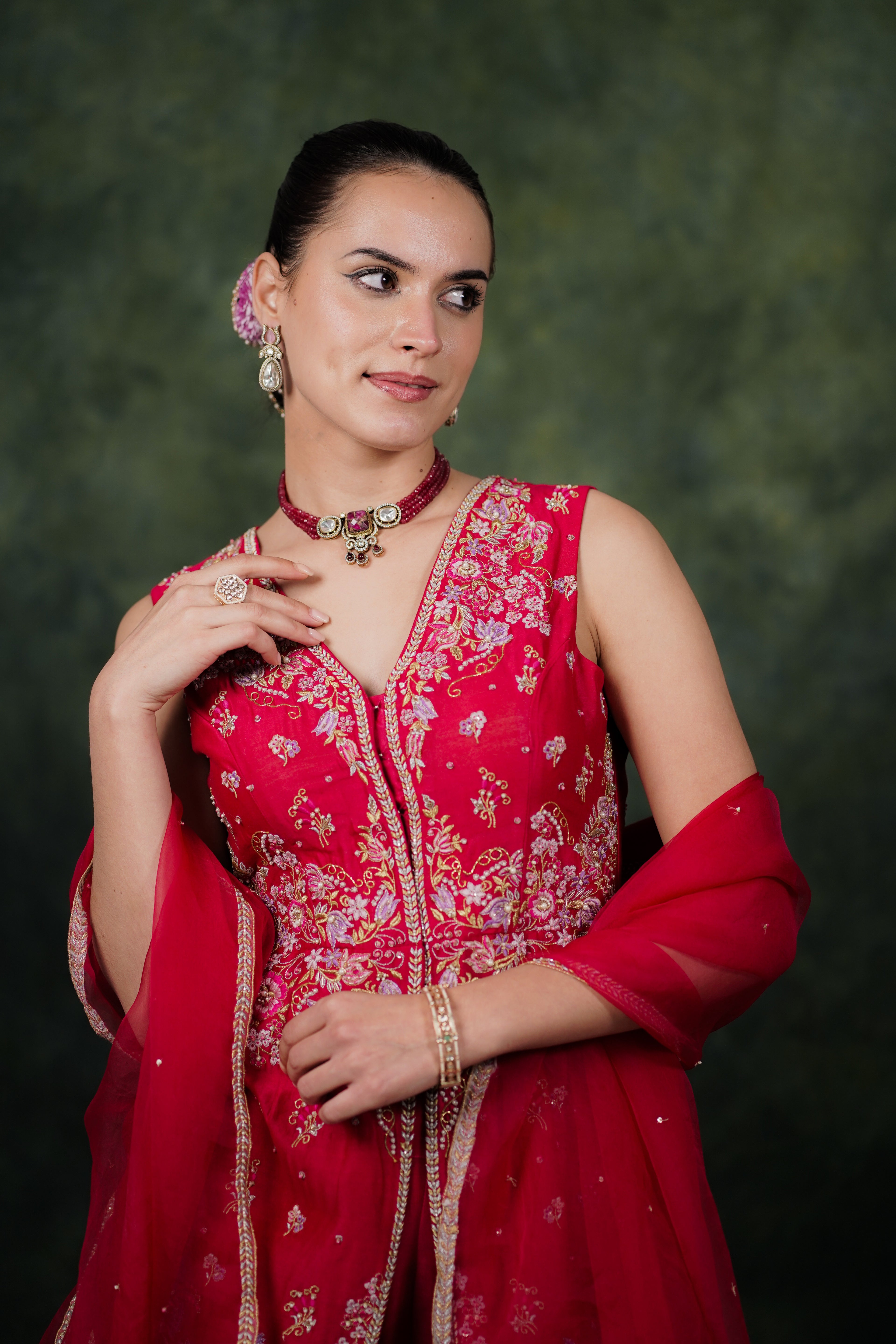 Shagufta Raspberry Pink Chanderi Silk Sharara Set