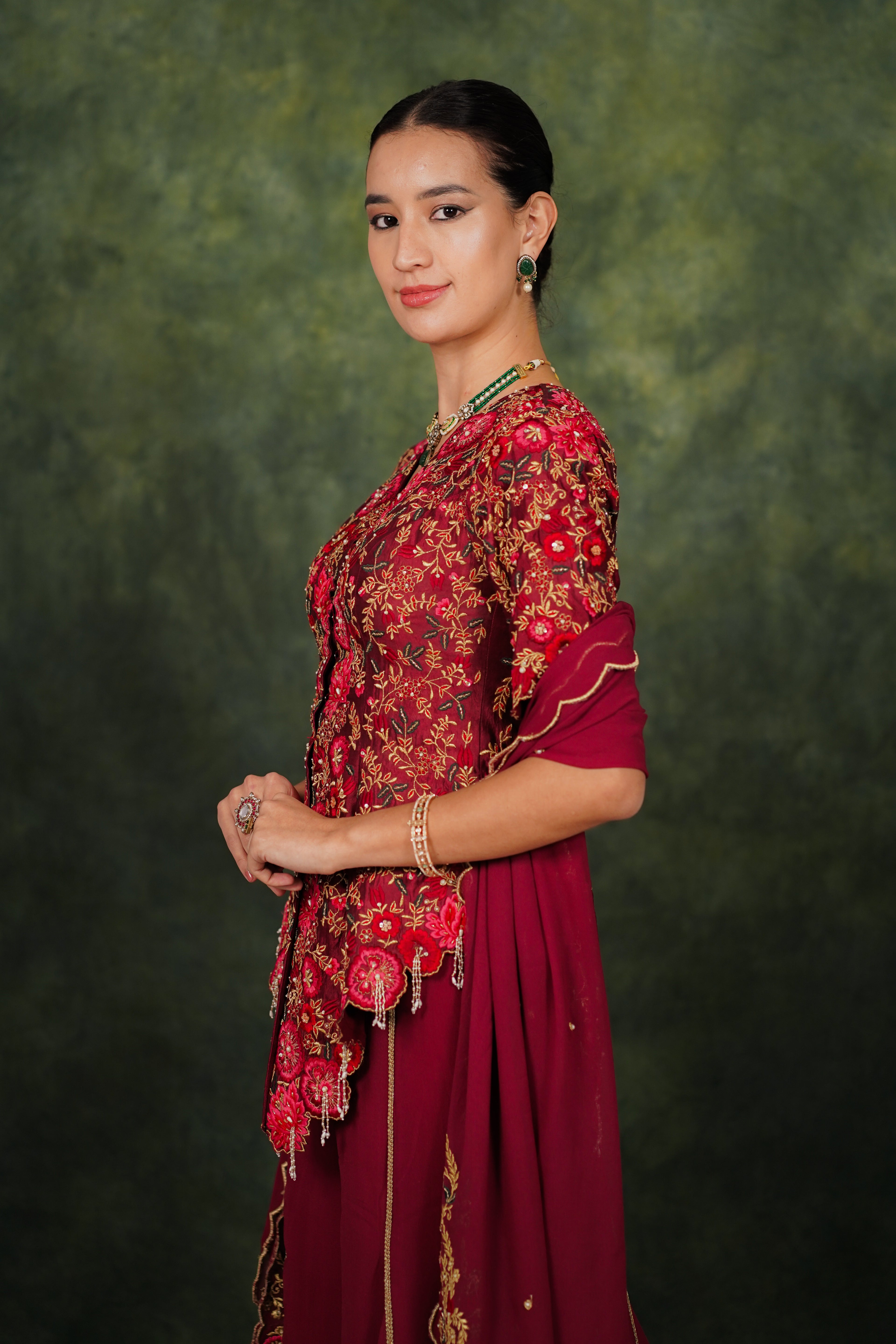 Fariba Red Wine Dupion Silk Kurta Set