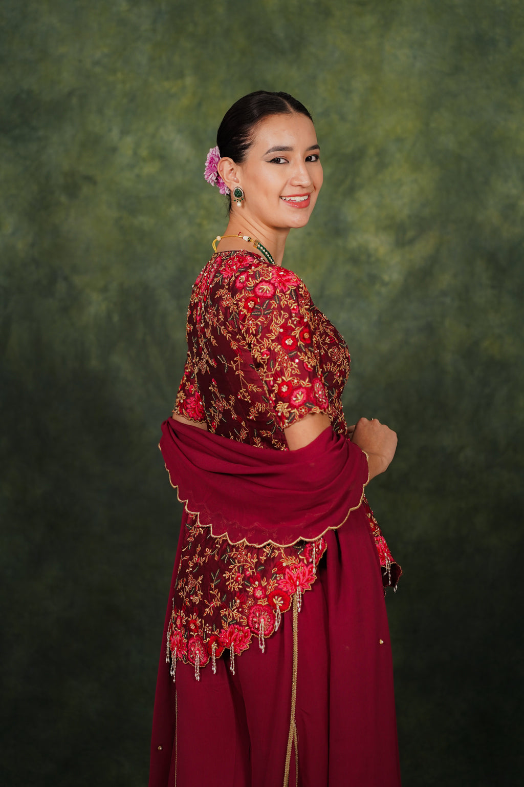 Fariba Red Wine Dupion Silk Kurta Set