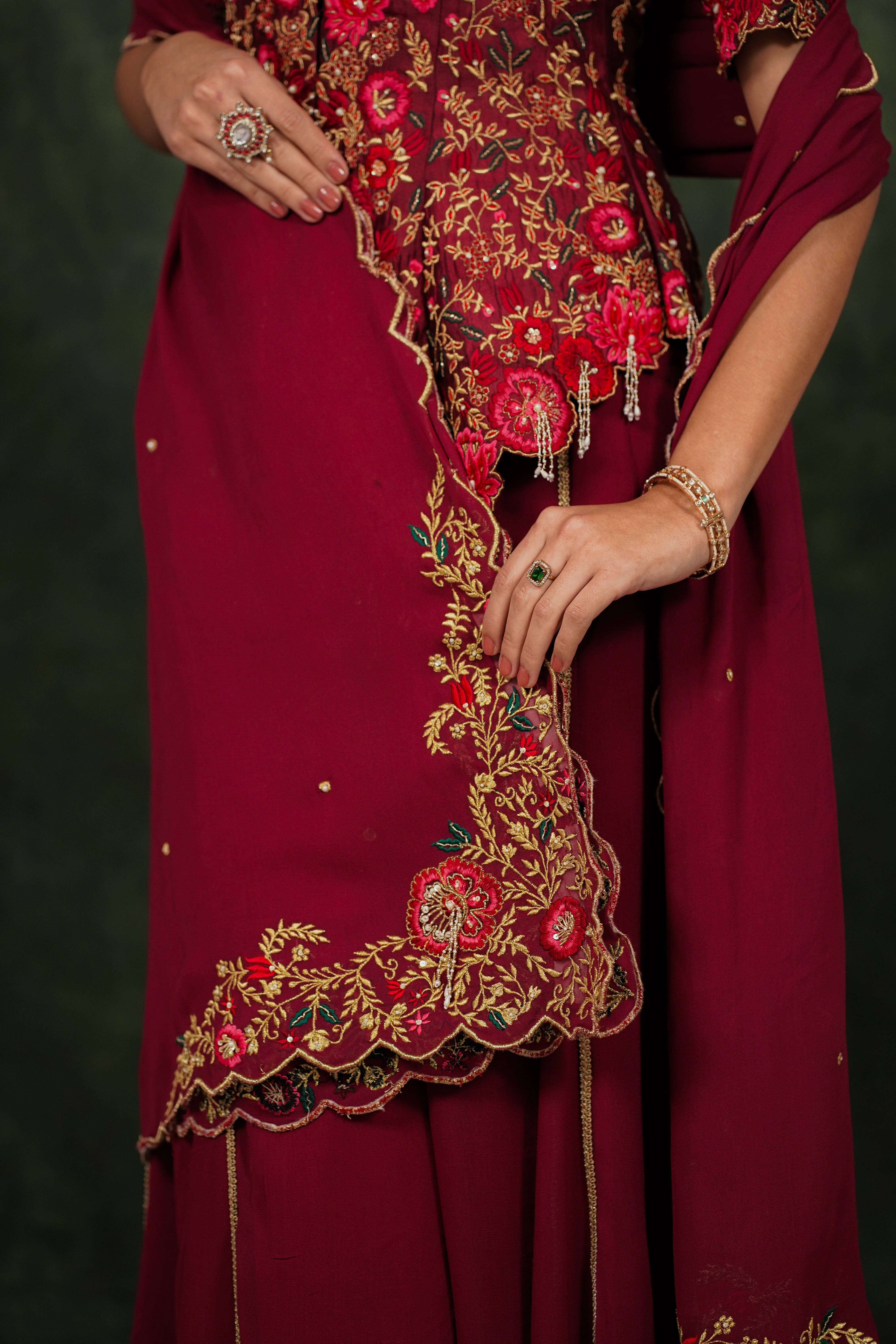 Fariba Red Wine Dupion Silk Kurta Set