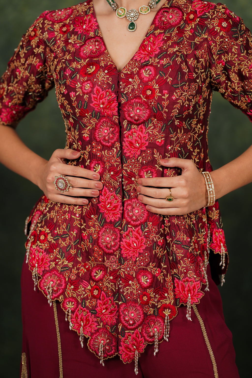 Fariba Red Wine Dupion Silk Kurta Set