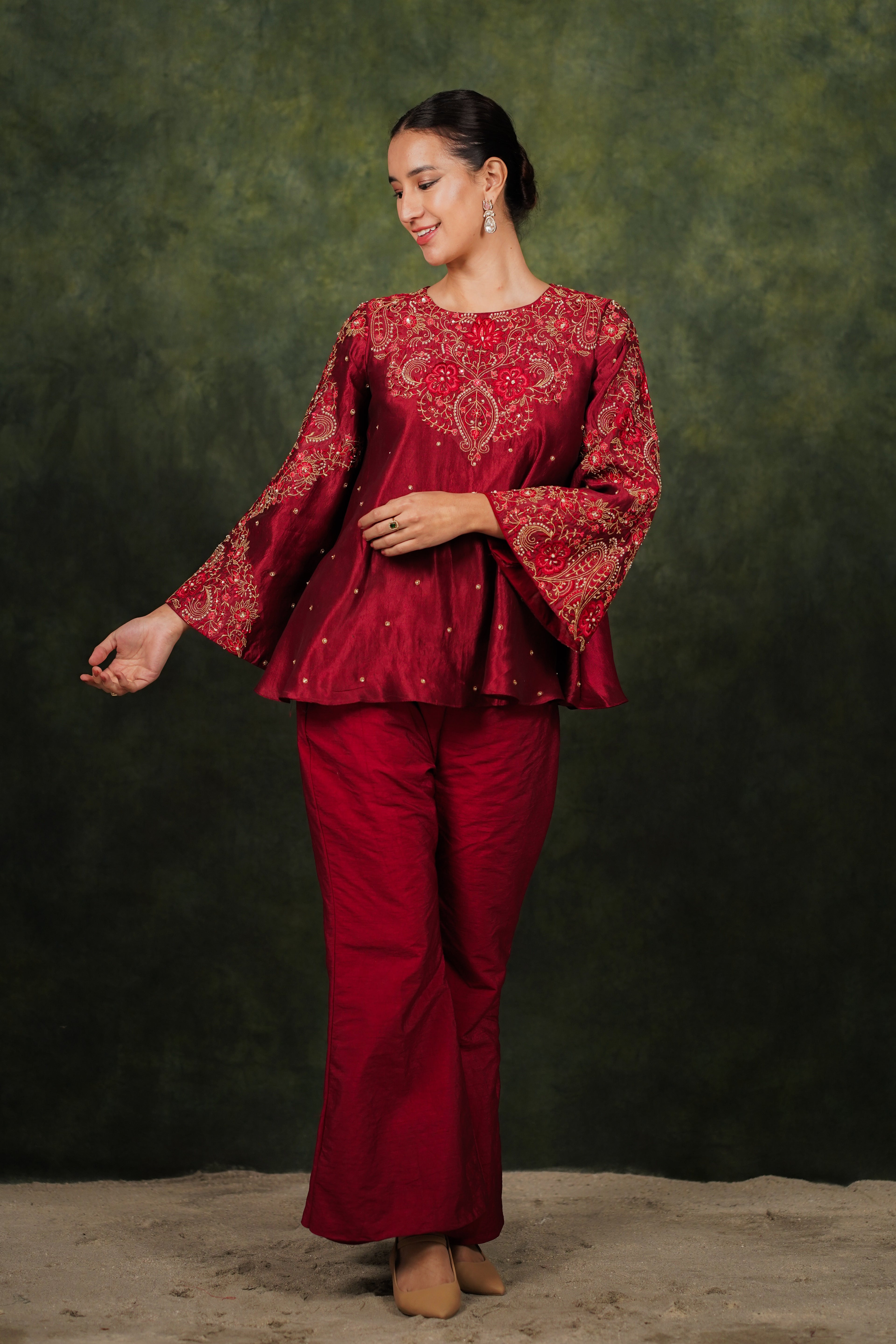 Mehr Red Wine Dupion Silk Co-ord Set