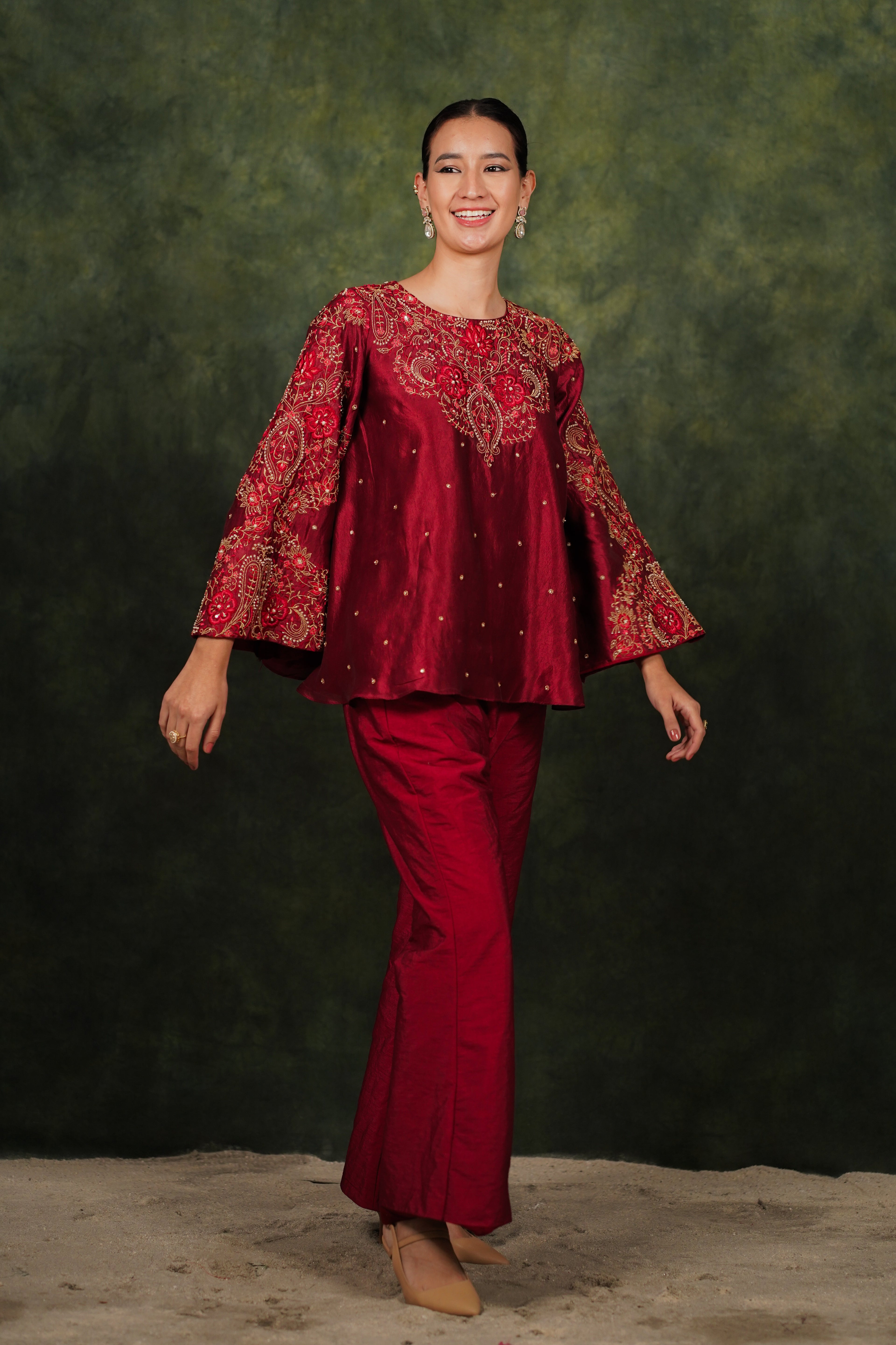Mehr Red Wine Dupion Silk Co-ord Set